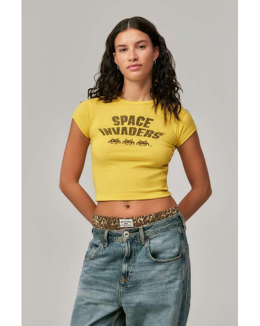 Urban Outfitters Yellow Uo Space Invaders Shrunken Baby T-shirt