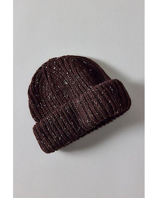 Urban Outfitters Brown Marled Wool-Blend Short Roll Ribbed Knit Beanie for men