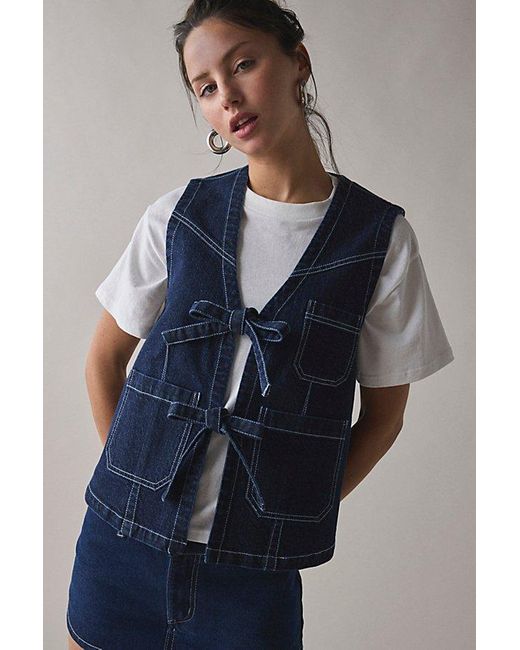 Kimchi Blue Nora Tie-Front Denim Vest Jacket in Blue | Lyst