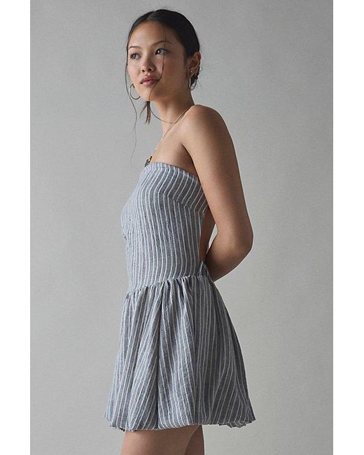 Kimchi Blue Gray Coastal Stripe Strapless Open-Back Bubble Romper