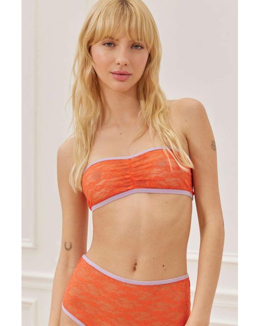 Out From Under Kiss Kiss Sheer Lace Bandeau Bra Top in Orange