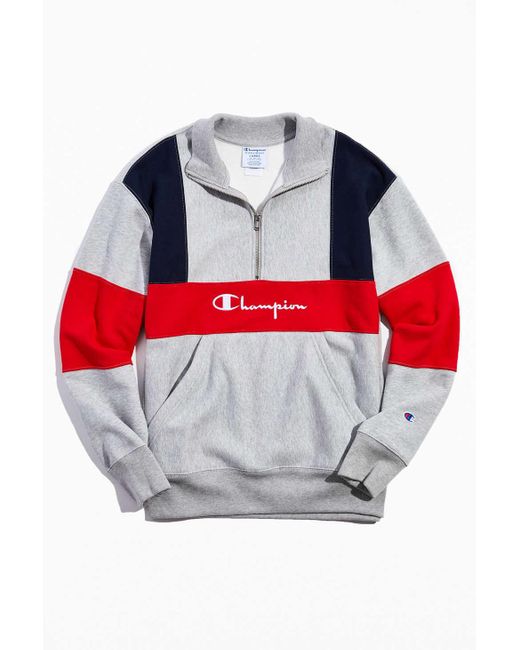 Champion Gray Champion Reverse Weave Colorblock Half-zip Logo Sweatshirt for men