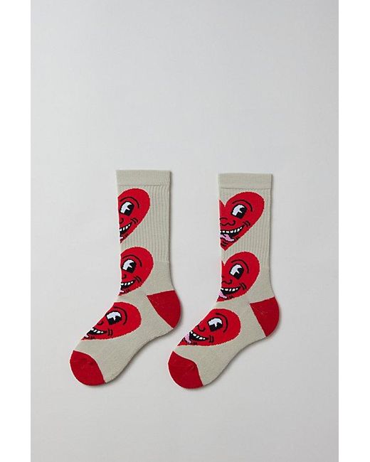 Urban Outfitters Red Keith Haring Oversized Heart Pattern Crew Sock for men