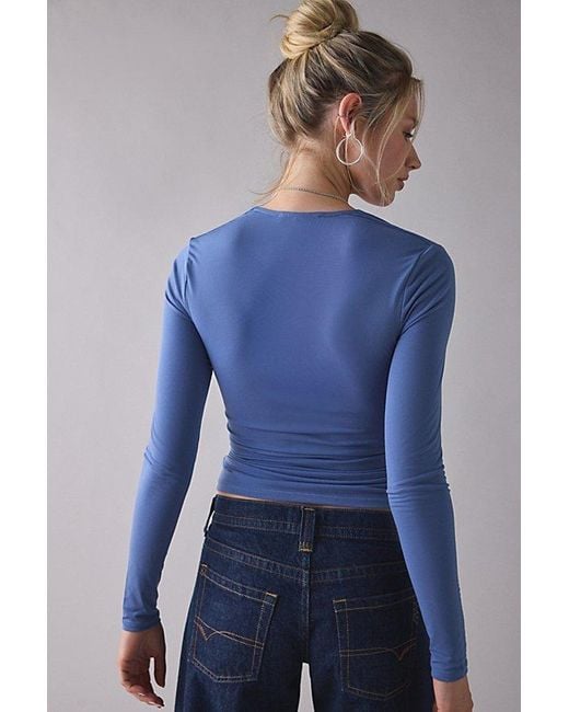 Urban Outfitters Blue Uo Claire Cropped Long Sleeve Shrug Top