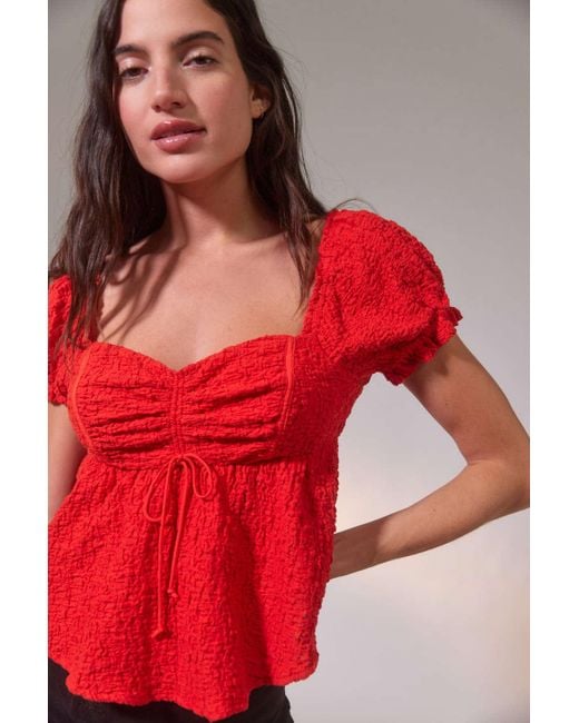 Urban Outfitters Uo Beverly Textured Lace-up Babydoll Blouse | Lyst