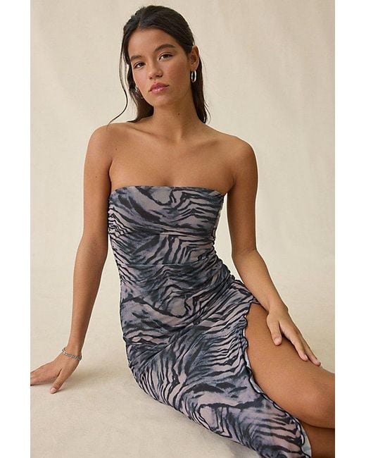 Urban Outfitters Uo Samara Mesh Strapless Midi Dress in Blue | Lyst Urban Outfitters Uo Samara Mesh Strapless Midi Dress in Blue | Lyst
