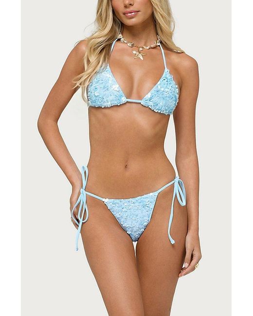 Edikted Blue Grace Sequin Triangle Bikini Top