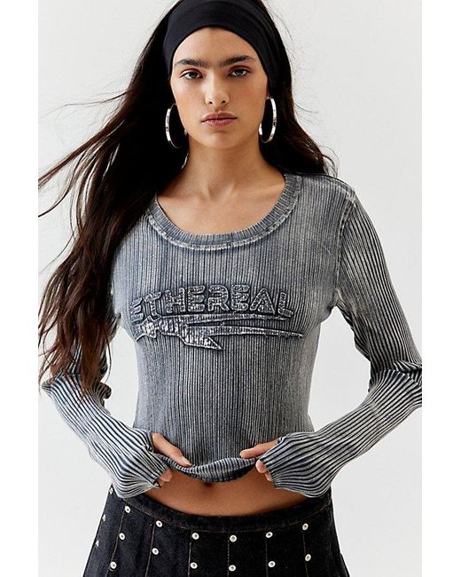 Urban Outfitters Gray Ethereal Ribbed Long Sleeve Top