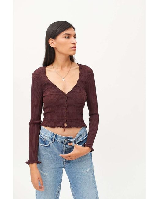 Urban Outfitters Brown Uo Belle Ribbed Cardigan