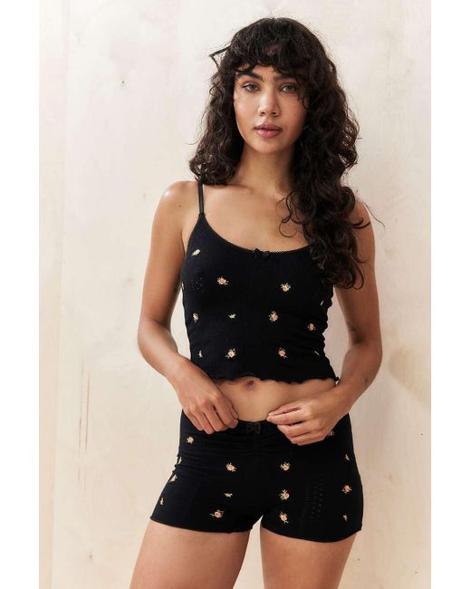Out From Under Black Embroidered Cami & Shorts Pyjama Set