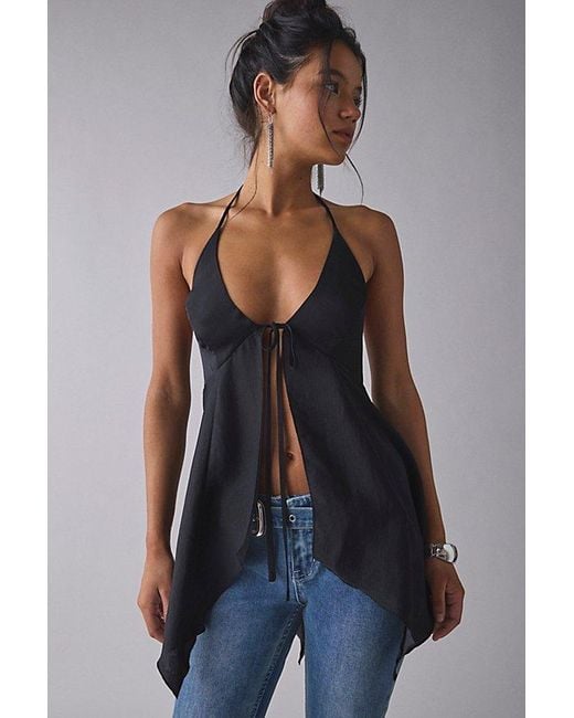 Urban Outfitters Gray Uo Catie Halter Split-Front Flyaway Tunic Top