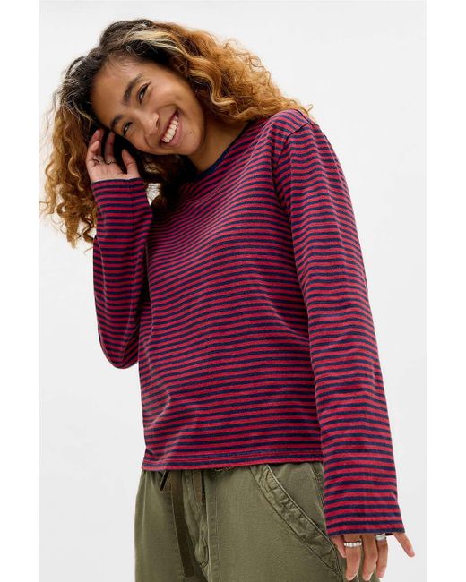 BDG Purple Stripe Long Sleeve Relaxed T-shirt