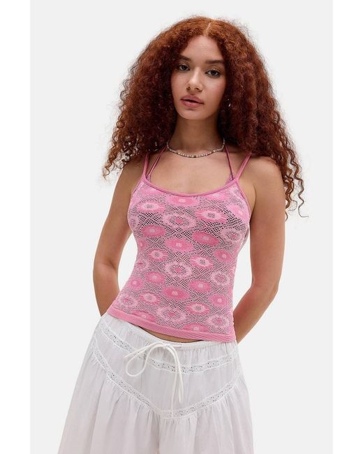 Urban Outfitters Pink Uo Molly Open Stitch Cami