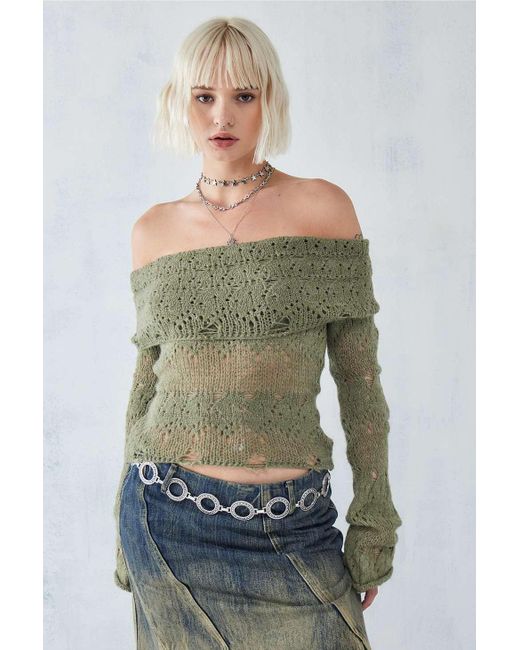 Urban Outfitters Green Uo Bardot Laddered Knit Jumper