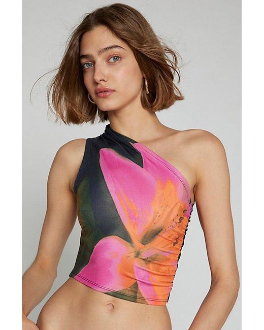 Silence + Noise Pink Octavia Printed One-Shoulder Cropped Top
