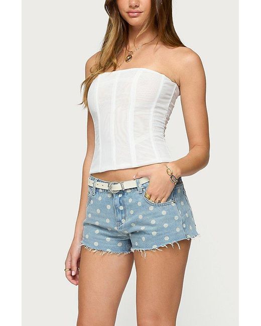 Edikted Blue Josie Polka Dot Denim Shorts