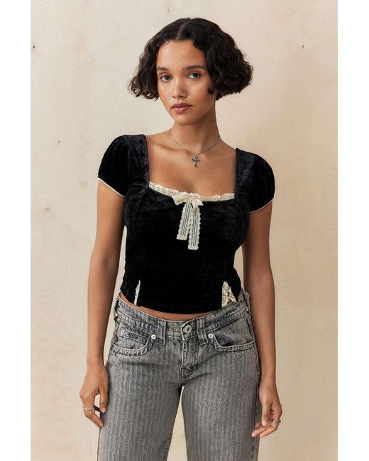 Kimchi Blue Black Rosa Square Neck Velvet Blouse
