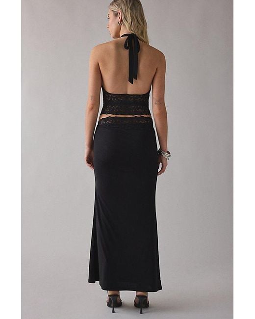 Urban Outfitters Black Uo Lavish Lace Trim Halter Top + Maxi Skirt 2-Piece Set