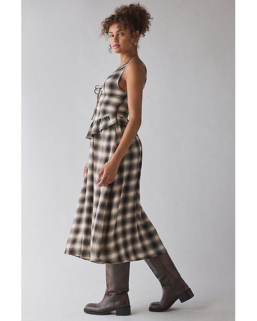 Urban Outfitters Multicolor Uo Perfectly Plaid Lace-Up Ruffle Midi Dress