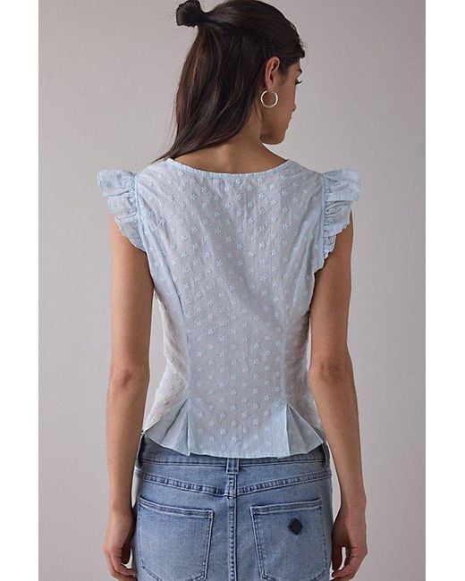 Kimchi Blue Blue Aurelia Lace Trim Flutter Sleeve Blouse