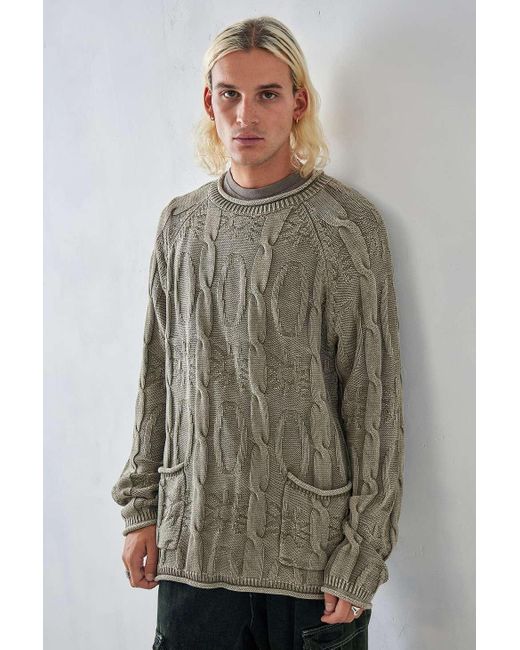 Urban Outfitters Gray Uo Nomad Grey Pocket Cable Knit Jumper Top