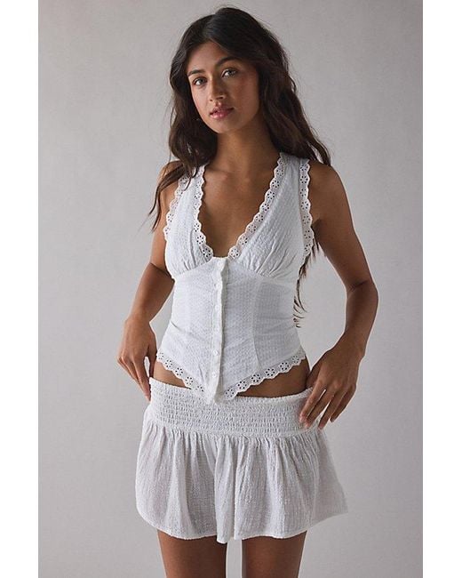 Kimchi Blue White It's A Vibe Eyelet Lace Trim Corset Tank Top