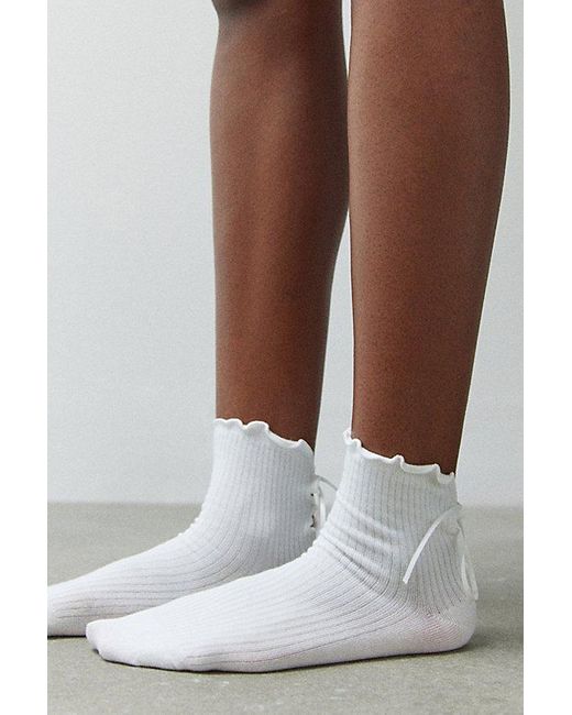 Urban Outfitters Gray Lace-Up Lettuce Edge Ankle Sock