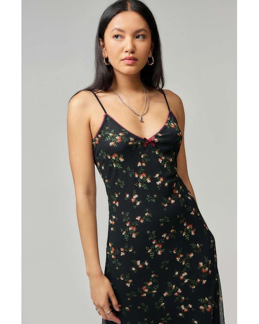 Urban Outfitters Uo Floral Mesh Maxi Dress in Black | Lyst UK