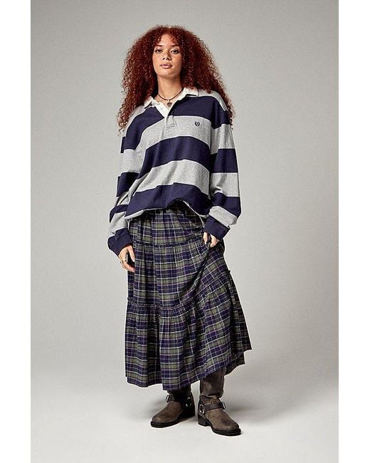 Urban Outfitters Blue Uo Celia Check Tiered Maxi Skirt