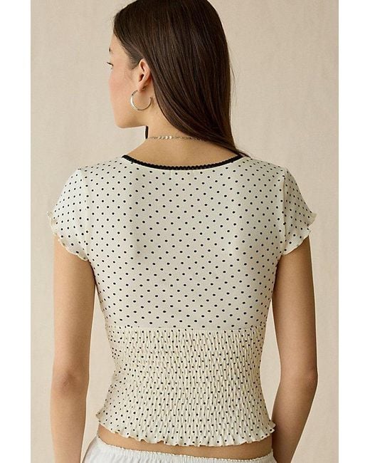 Kimchi Blue Natural Only You Printed Smocked Short Sleeve Top