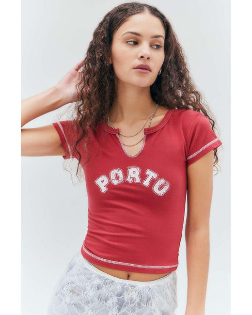 Daisy Street Red Porto Notched T-shirt