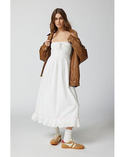 Urban Outfitters White Uo Penny Smocked Midi Dress