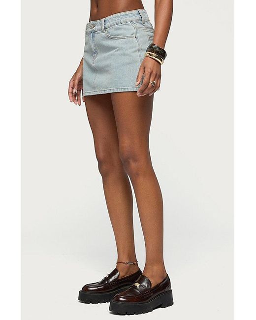 Edikted Blue Spencer Low Rise Denim Micro Skirt