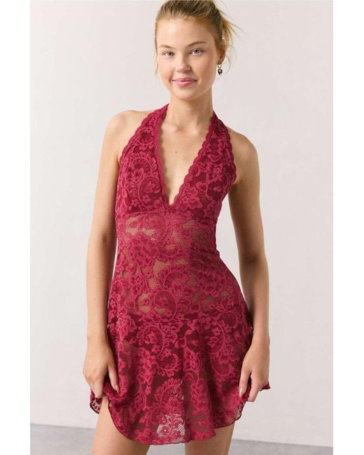 Out From Under Red Jena Lace Slip Dress