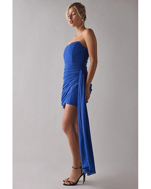 Lulus Blue Mikaela Asymmetric Draped Chiffon Strapless Mini Dress