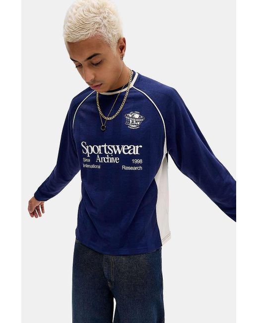iets frans Blue Navy Long Sleeve Football T-shirt for men