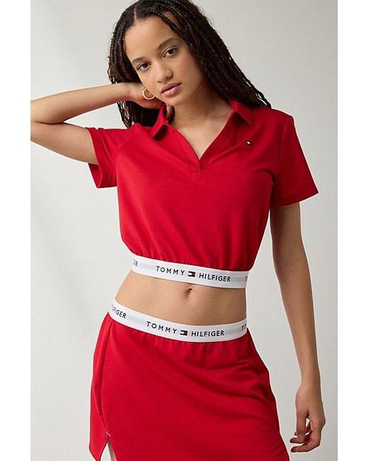 Out From Under,Tommy Hilfiger Red Out From Under X Tommy Hilfiger Cropped Polo Top