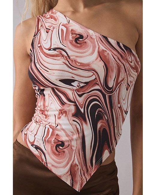 Vintage & ReMADE by UO Red Remade By Uo Remnants Swirl Asymmetric One Shoulder Top