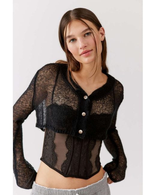 Urban Outfitters Uo Sadie Sheer Cropped Cardigan in Black Lyst