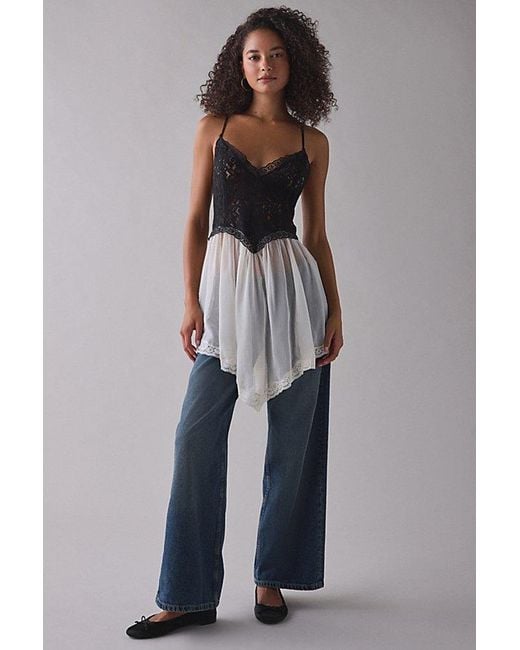 Out From Under Black Cassandra Sheer Lace + Mesh Hanky Hem Slip