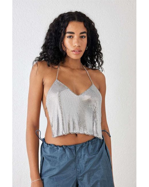 Urban Outfitters Blue Uo - schimmerndes neckholder-top gia" aus metall