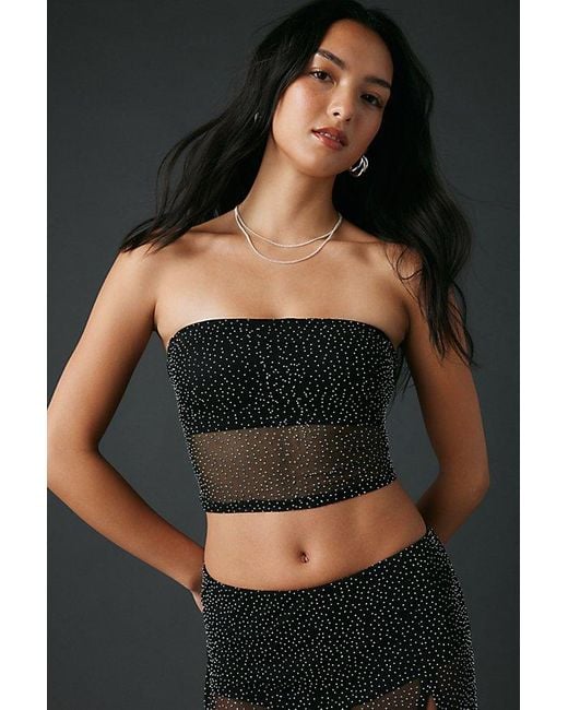 Urban Outfitters Black Uo A Girl's Best Friend Rhinestone Studded Sheer Mesh Skirt 2-Piece Set