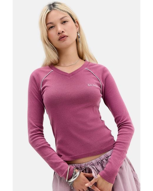 iets frans Purple High V-neck Long Sleeve T-shirt Xs At Urban Outfitters