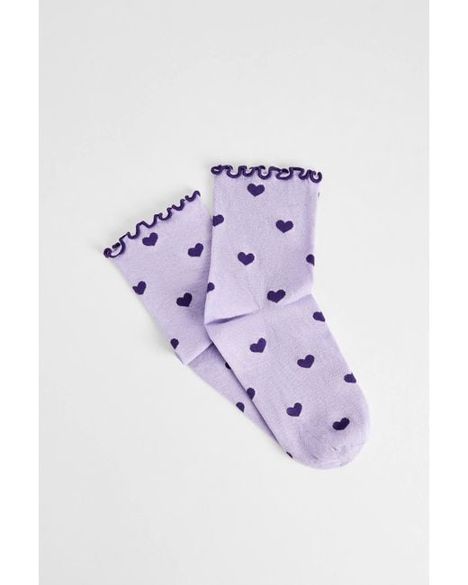 Out From Under Purple Heart Polka-dot Lettuce Edge Ankle Socks