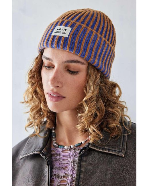 Urban Outfitters Blue Uo Plated Ribbed Beanie