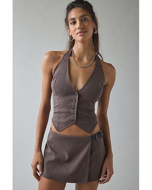 Urban Outfitters Black Uo Esme Tailored Crop Halter Vest Top Jacket