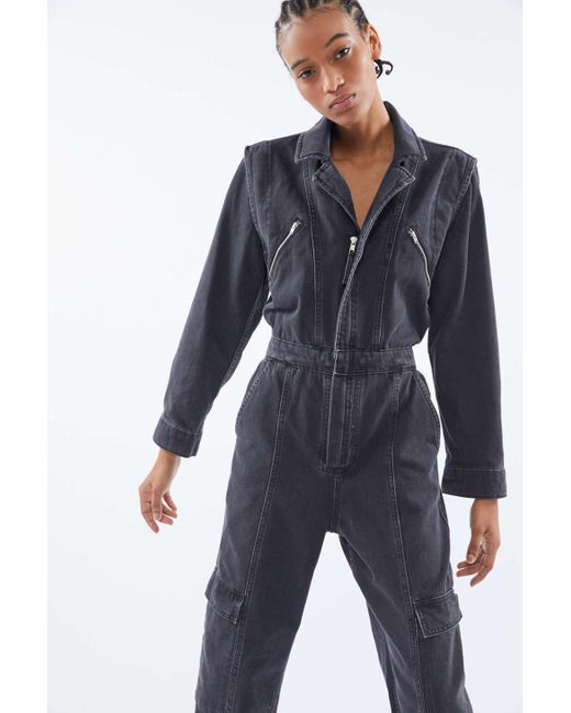Urban Outfitters Blue Uo Bella Zip-front Coverall Jumpsuit