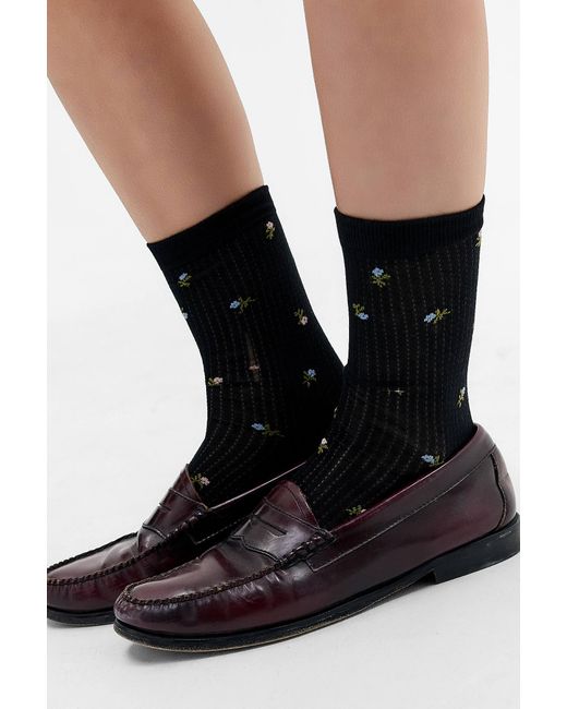 Out From Under Black Floral Embroidered Socks