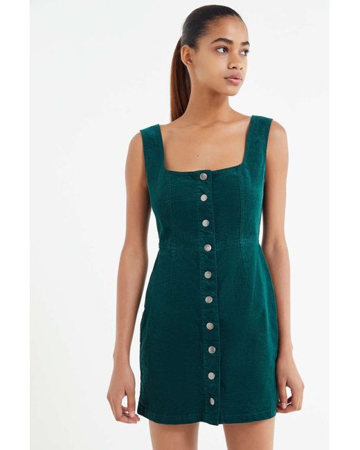 Urban Outfitters Green Uo Corduroy Button-down Mini Dress