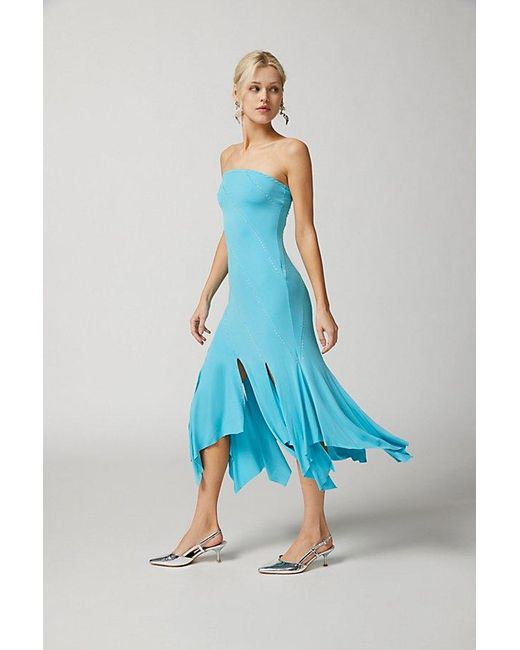 Urban Outfitters Blue Uo Tonya Diamante Strapless Midi Dress